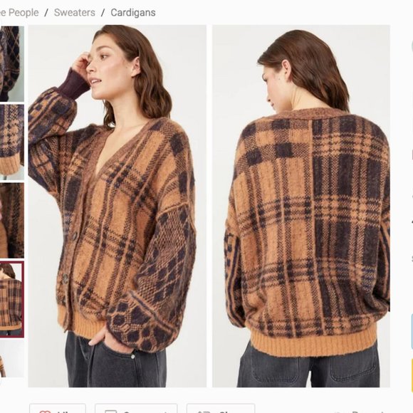 Free People Sepia Cardigan Sweater Birchwood brown plaid size XS NEW - Picture 6 of 11